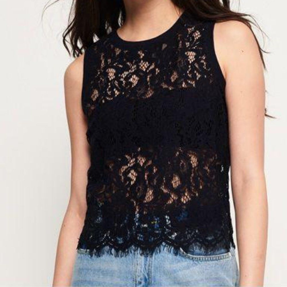 Superdry Eyelash Lace Top In Navy Sz Us 4